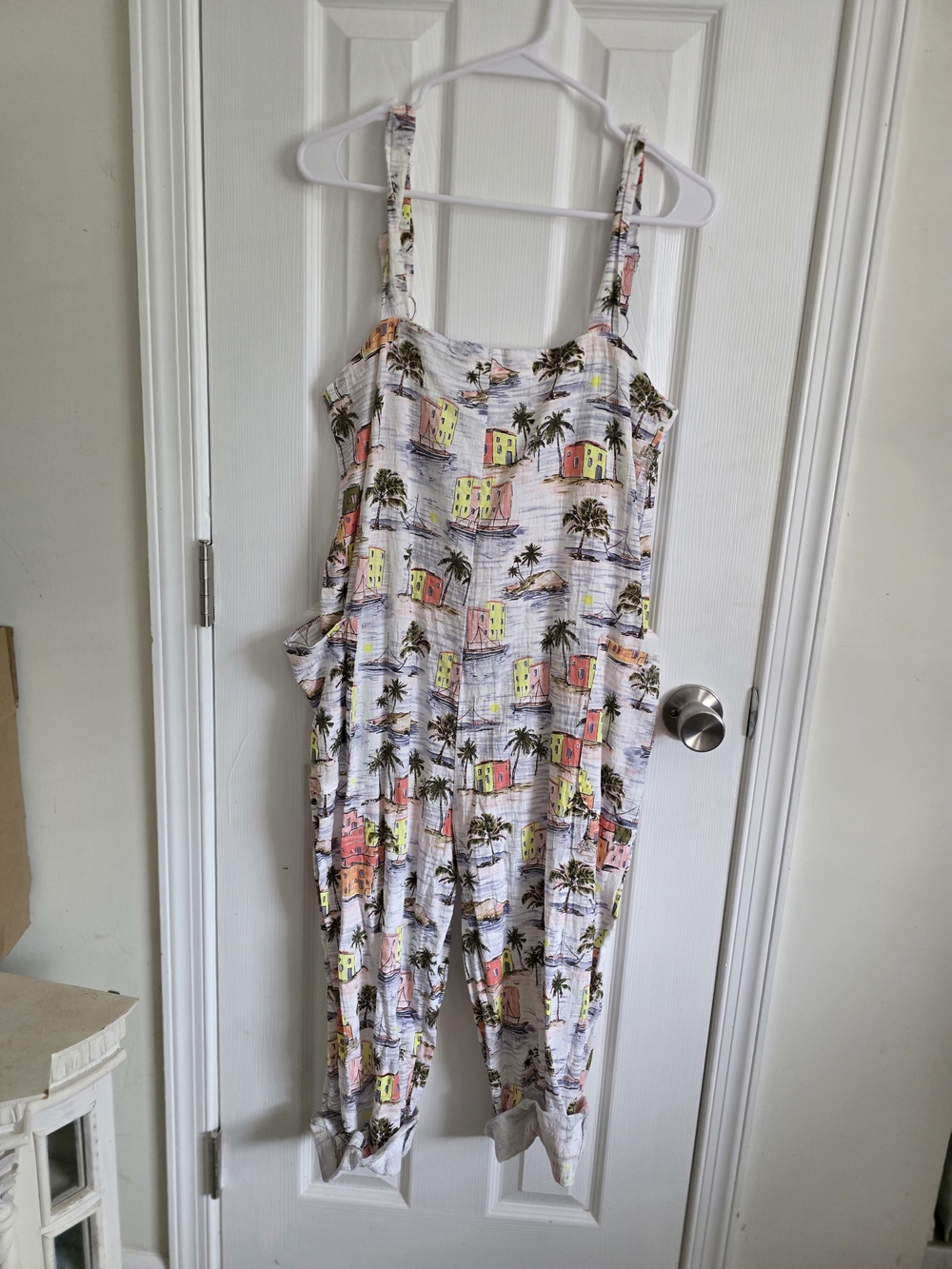 Jaase Tropical Print One-Piece Jumpsuit - White with Pink & Yellow